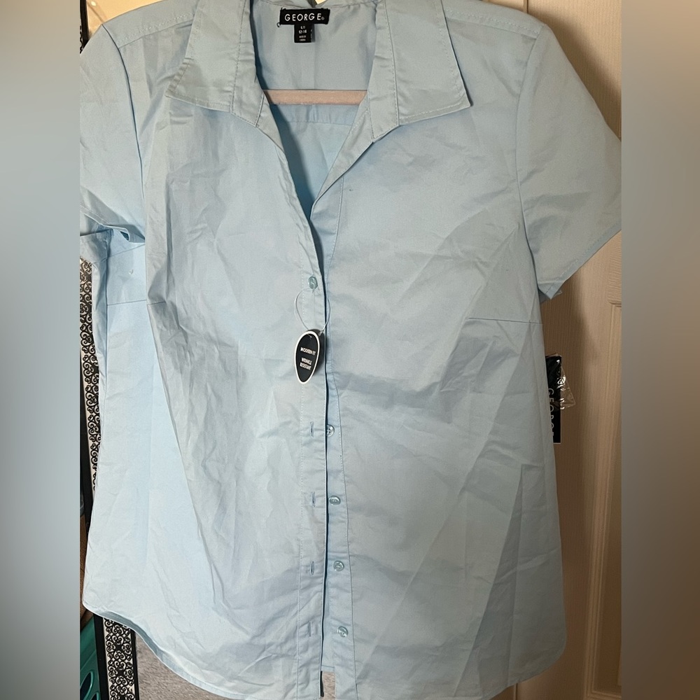 Blue button down short sleeve shirt